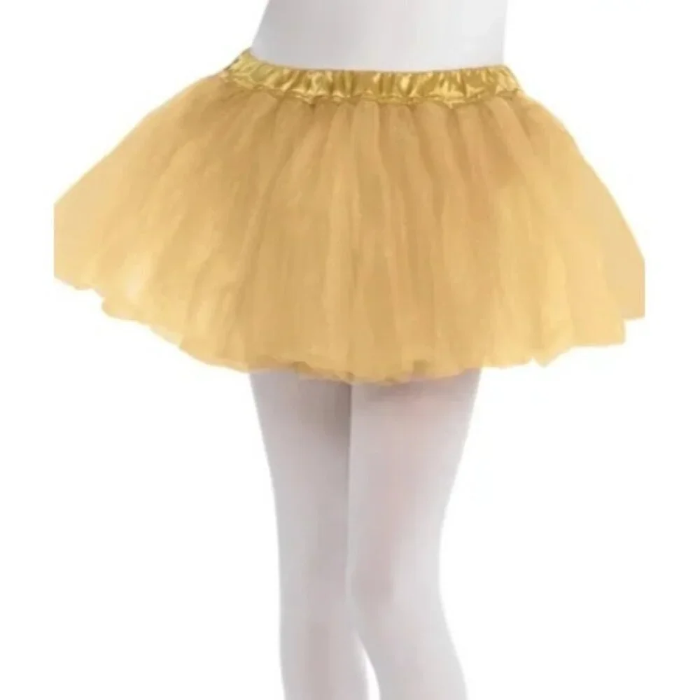 Youth Child Size S/M Mesh Tutu‎ Skirt Gold Ideal for Play Pretend Halloween 439
